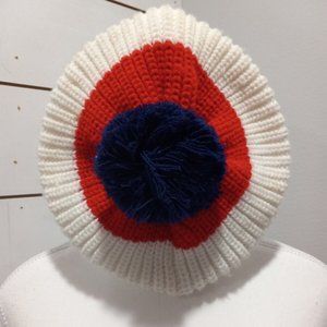 Vintage English Village Women Knitted Hat Pom Pom Winter